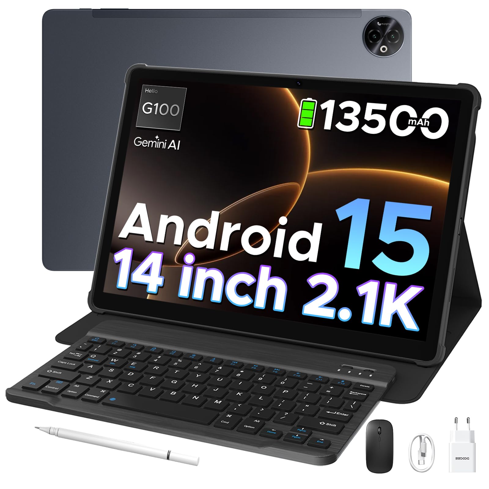 DOOGEE Tab E3 Max 14 inch Tablet with Keyboard,13500mAh Battery